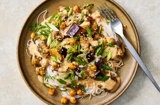 Roasted Eggplant Noodles With Cashew Sauce